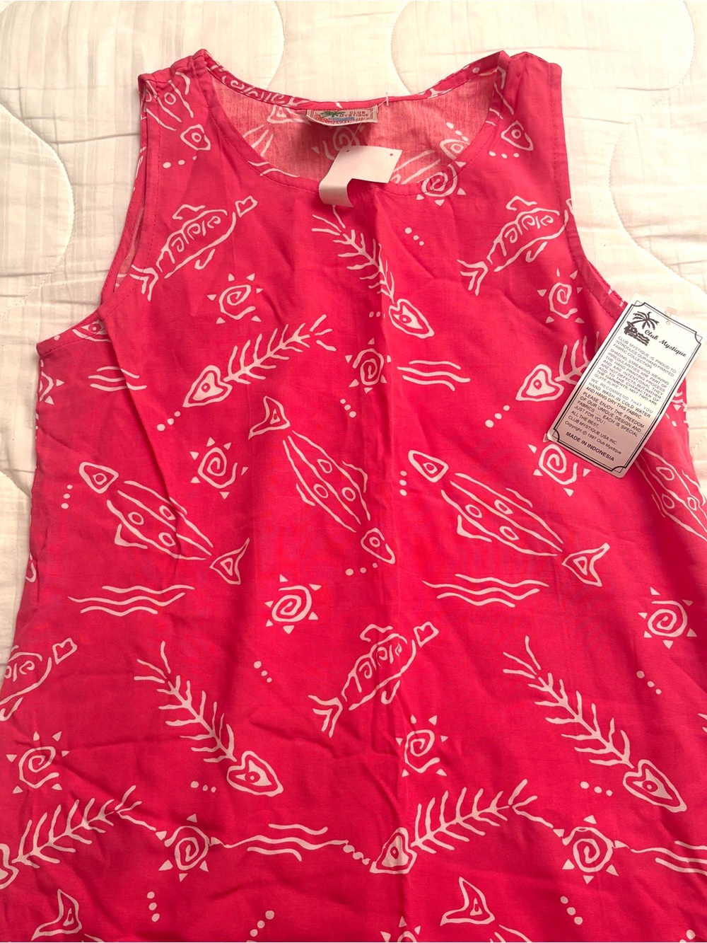 Club Mystique Pink Fish Print Sleeveless Slit Dress Size Large